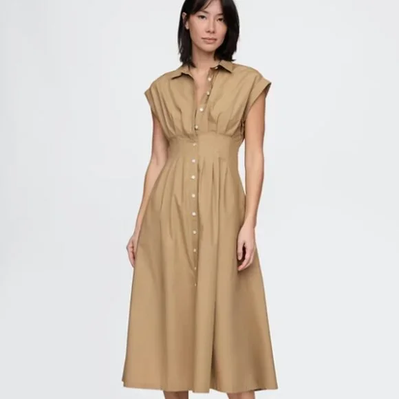 Gap Poplin Midi Tan Shirtdress - Picture 1 of 7